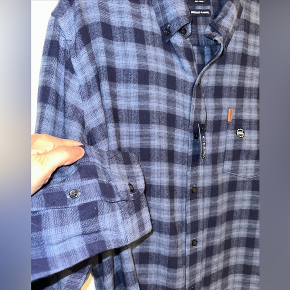 NWT Chaps Ralph Lauren 2XL Navy Brushed Flannel Plaid Men's Flannel Shirt Button - Picture 2 of 5